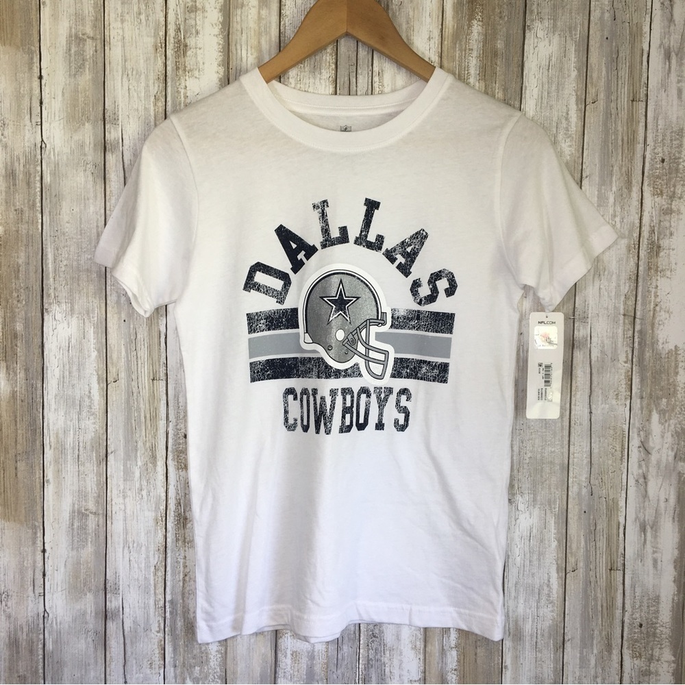 Dallas Cowboys Youth Medium Tee NWT Boys M NFL White Helmet Shirt Kids Football